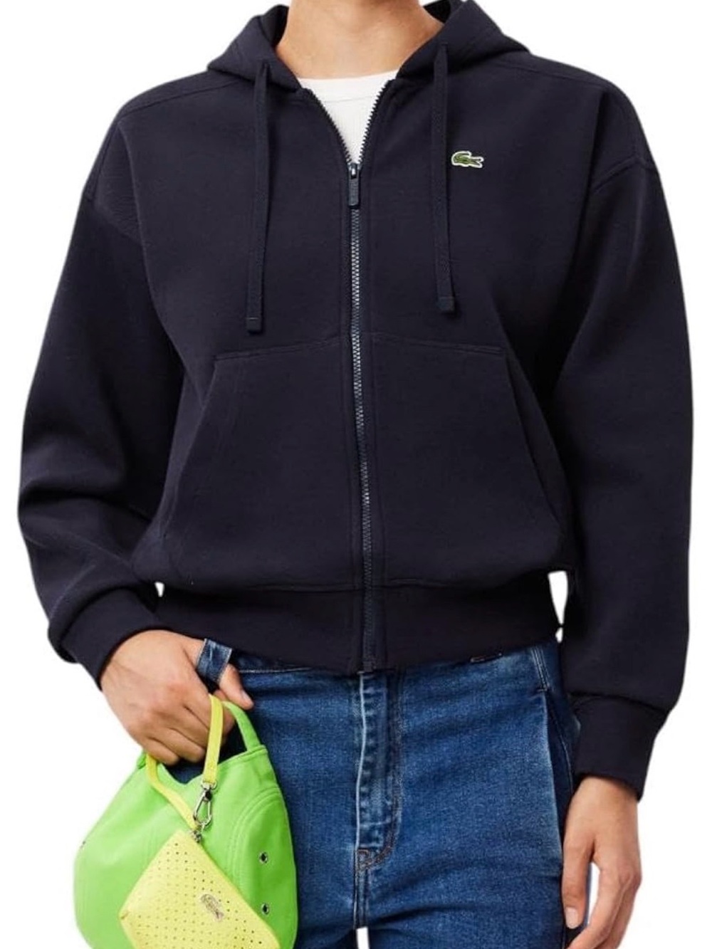 Lacoste Navy Full-Zip Hooded Bomber Jacket